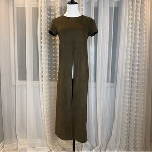 Drôle de Copine Olive Green Short Sleeve Ultrasuede Maxi Top